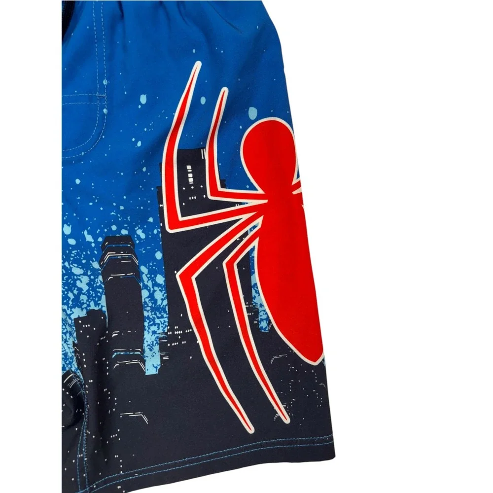 Marvel Spider-Man Boys Blue City Skyline Swim Trunks Board Shorts Large 10-12
